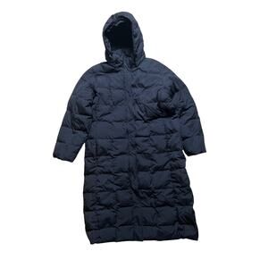 Lands’ End Long Down Puffer Coat Hooded Women’s L (14–16) Black